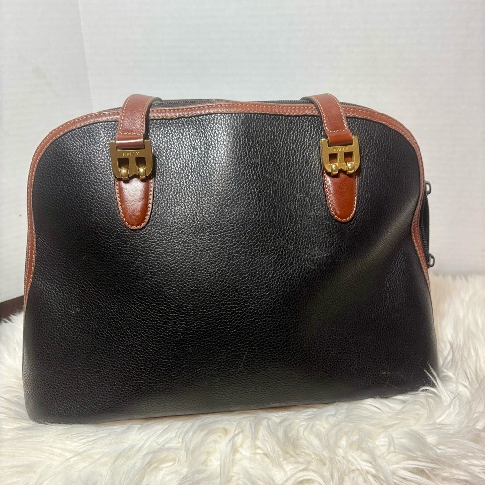 BALLY B Logo Black and Brown Leather Handbag - Picture 3 of 15